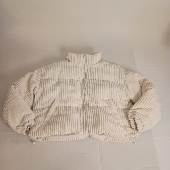 Sun Day Club Cottagecore Cream Corduroy Crop Puffer Jacket Women’s M EUC - Picture 5 of 16